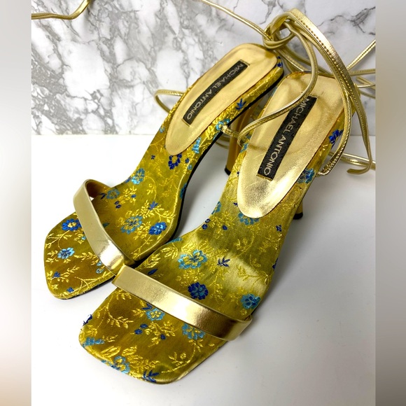 Vintage Gold and Blue strappy high heels - Picture 1 of 3
